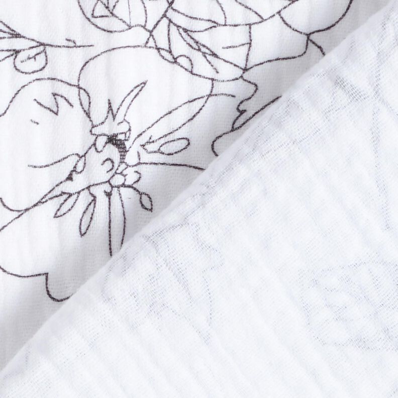 Musselin/Dobbelt-Crincle stof Malet blomstereng – hvid/sort,  image number 4