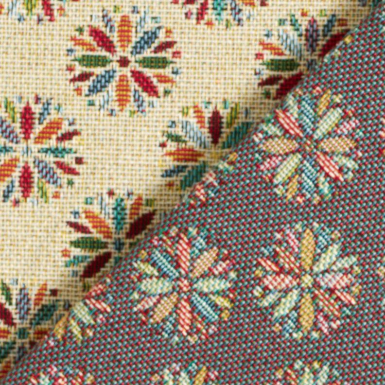 Dekorationsstof Gobelin små blomster-mandalas – lysebeige/rød,  image number 4