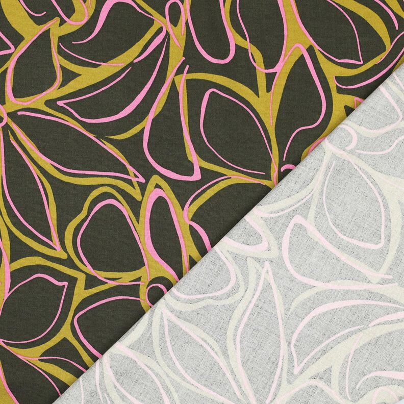 Viskose-stretch store blomster – mørk fyr/guloliven,  image number 4