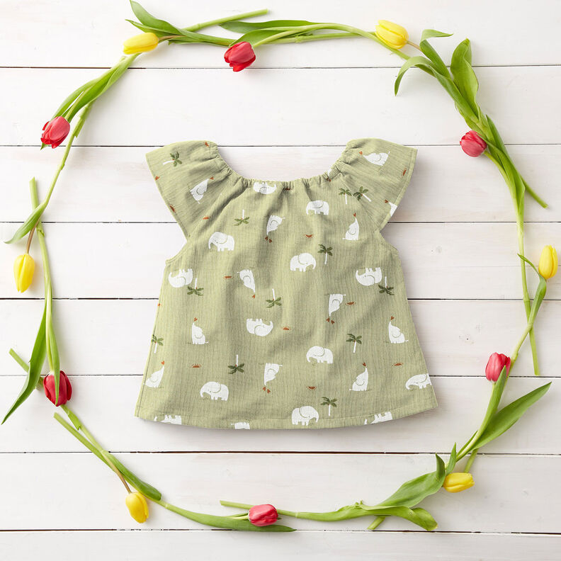 Musselin/Dobbelt-Crincle stof Babyelefanter – pistacie,  image number 5