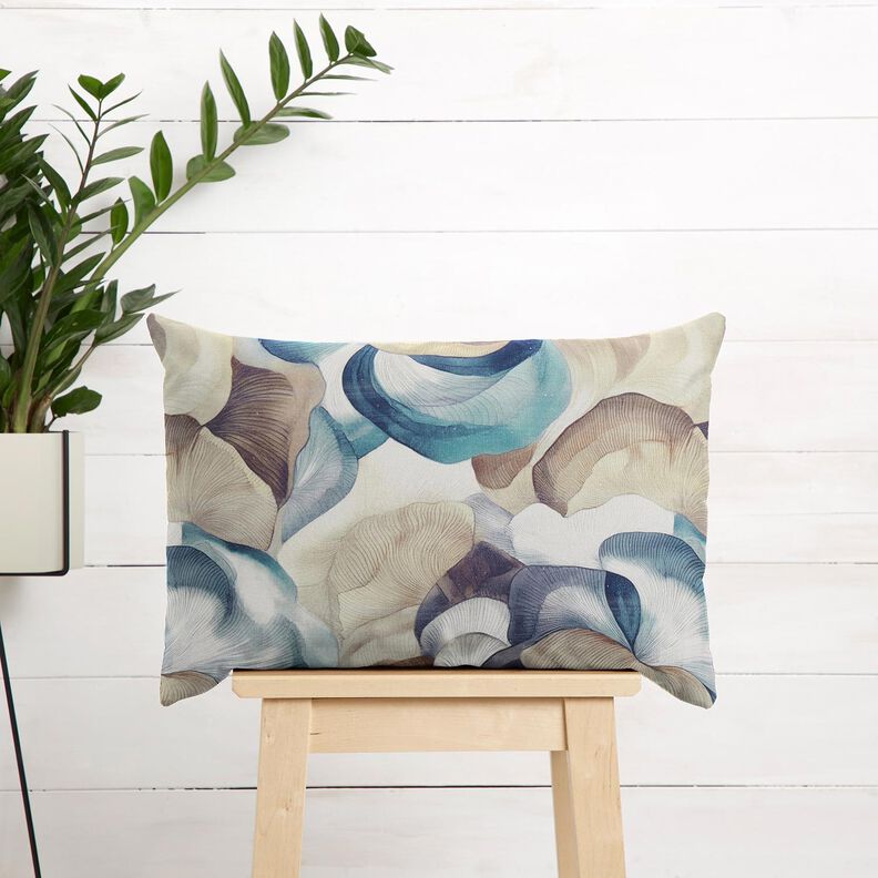 Dekorationsstof Halvpanama abstrakt plante – blå/kobberfarvet,  image number 7