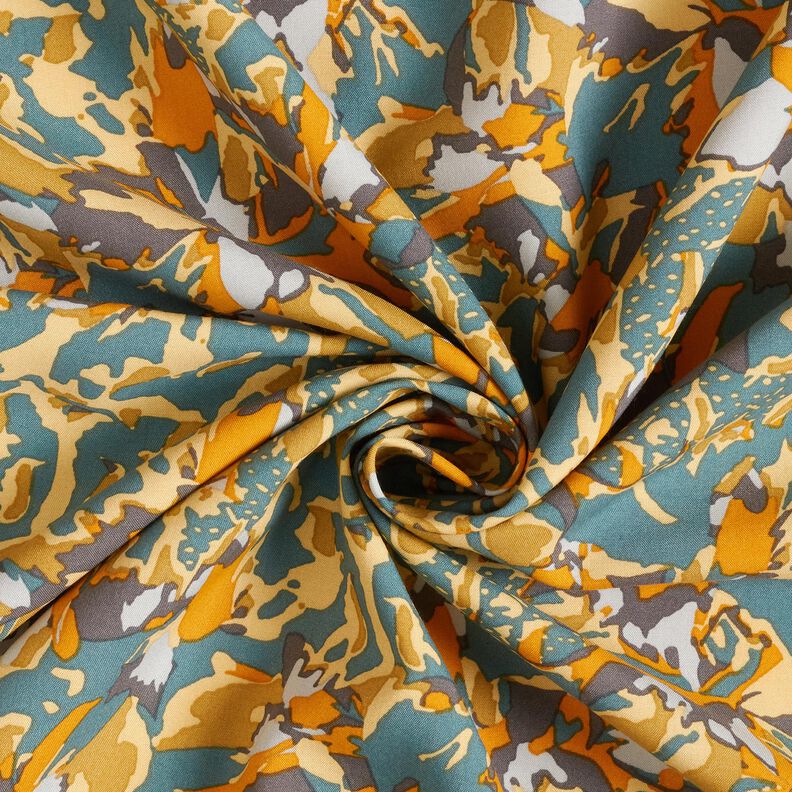 Viskosestof abstrakt blomsterhav – blågran/karrygul,  image number 3