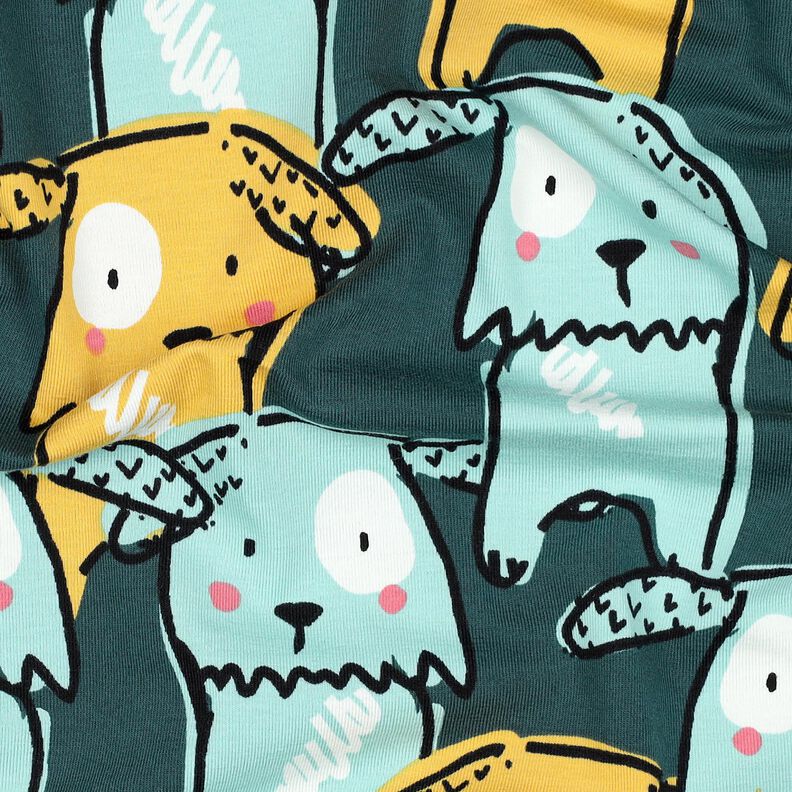 Bomuldsjersey hunde med slappe ører | Poppy Fabrics – mørkegrøn,  image number 2