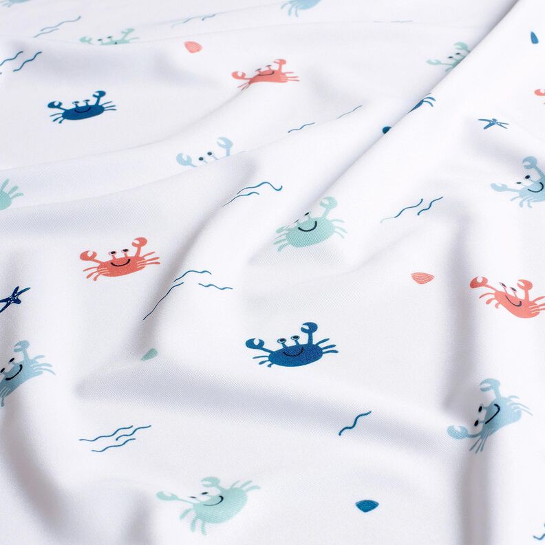 Badetøjsstof UPF50 glade krabber – hvid/hummerfarvet,  image number 2