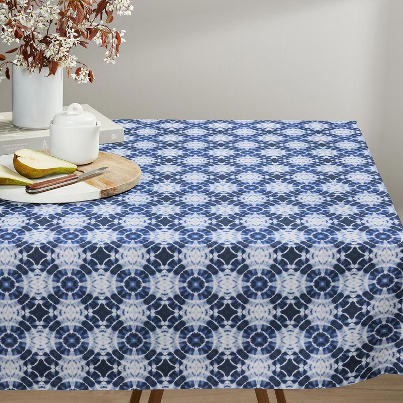 Dekorationsstof Canvas batikcirkler – indigo/hvid,  image number 8