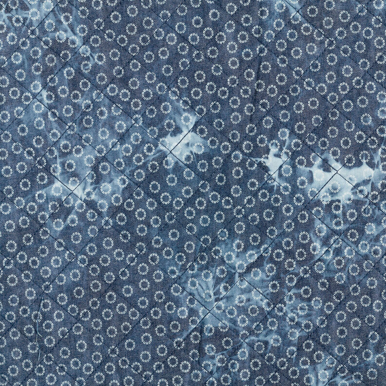 Quiltet stof chambray blomst batik – jeansblå,  image number 6