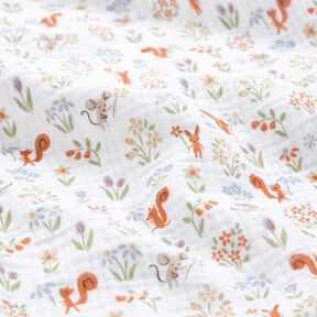 Musselin/Dobbelt-Crincle stof Egern og mus – hvid, 