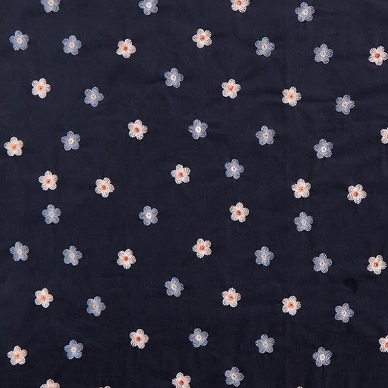 Babyfløjl broderede blomster – natblå,  image number 1