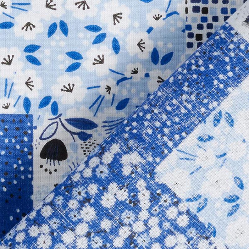 Bomuldsstof Cretonne patchwork-look – hvid/blå,  image number 3