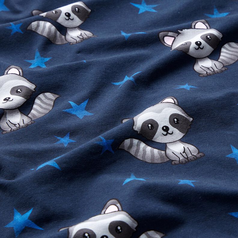 Bomuldsjersey Vaskebjørn med stjerner | Glitzerpüppi – natblå/sølv,  image number 2