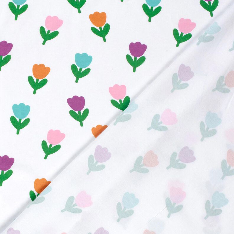 Bomuldsjersey stiliserede tulipaner – hvid/rødlilla,  image number 4