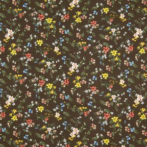 Viskosejersey små blomster – mørkebrun/ildrød | Reststykke 60cm, 