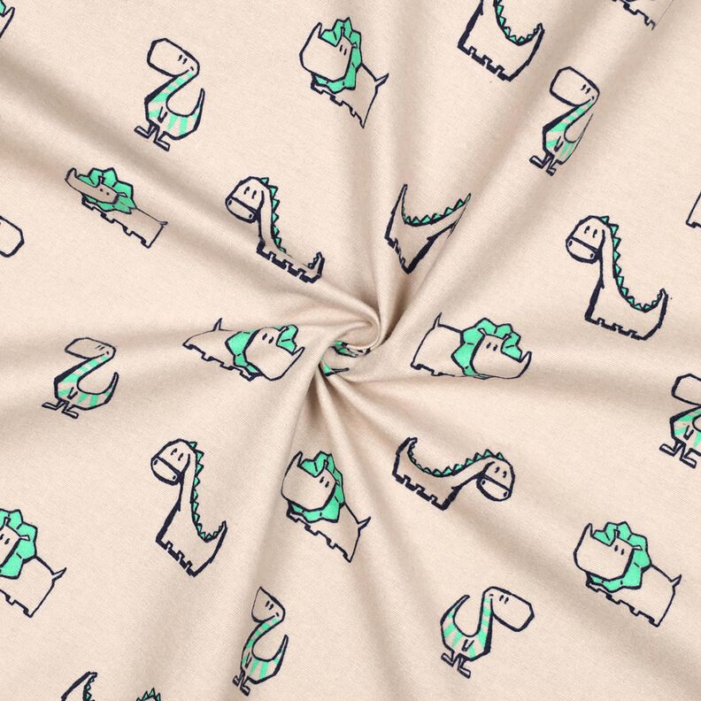 Bomuldsflonel frække dinosaurer | Poppy Fabrics – natur/smaragdgrøn | Reststykke 50cm,  image number 3