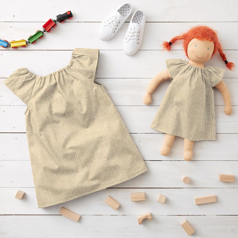 Musselin/Dobbelt-Crincle stof hør-miks glimmerprikker – creme,  image number 5