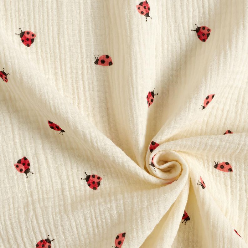 Musselin/Dobbelt-Crincle stof søde mariehøner – uldhvid,  image number 3