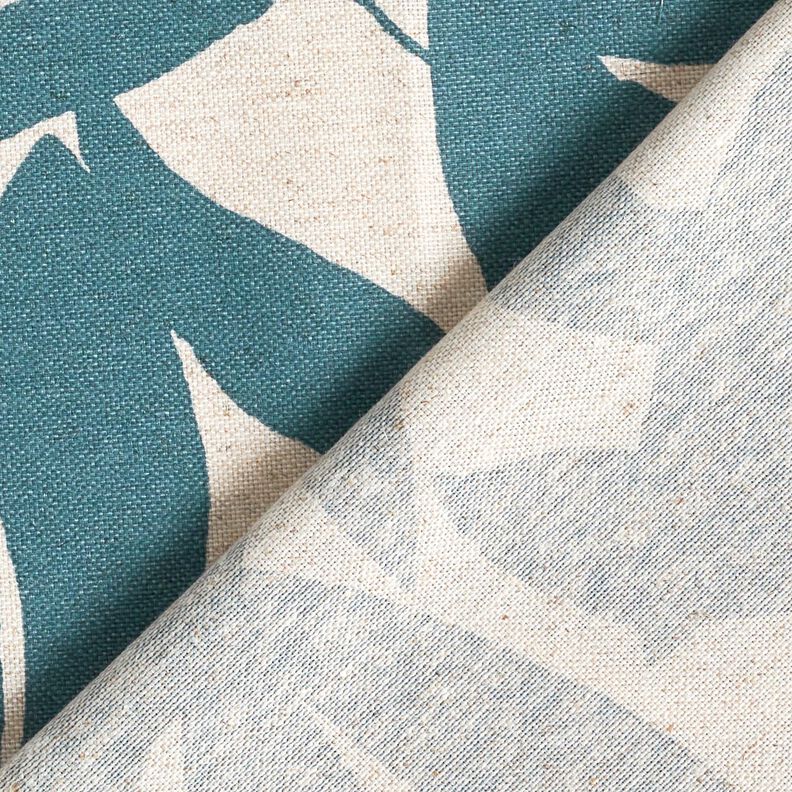 Dekorationsstof Halvpanama enkle blade – havblå/natur,  image number 4