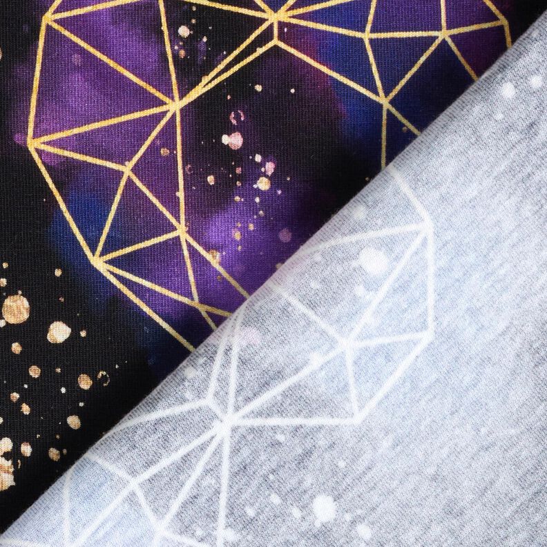 Bomuldsjersey Origamihjerter med guldkrymmel | Glitzerpüppi – sort/lilla,  image number 4