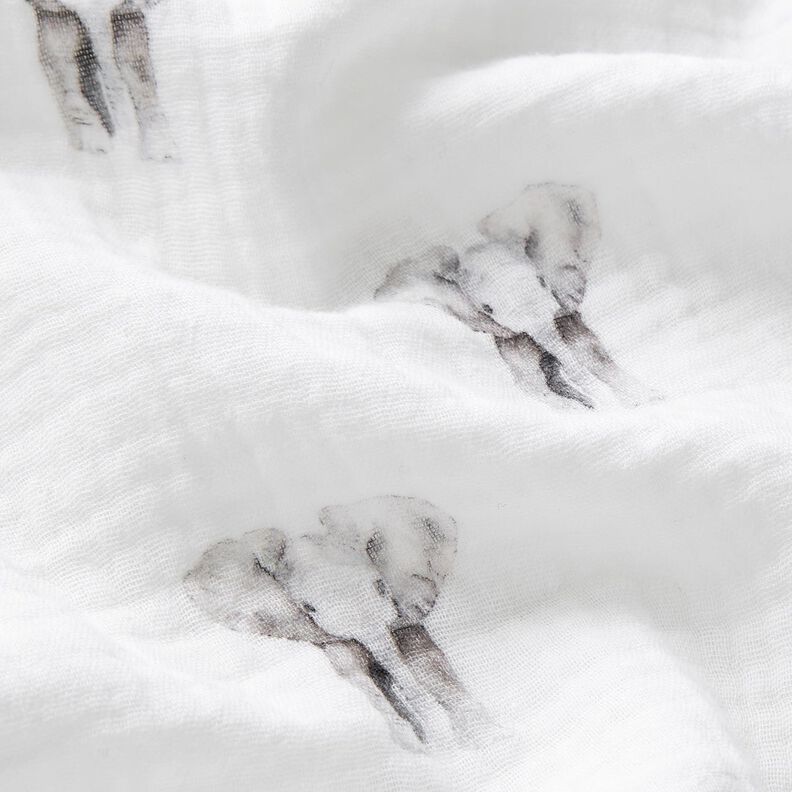 GOTS Musselin/Dobbelt-Crincle stof elefant Digitaltryk – hvid,  image number 2