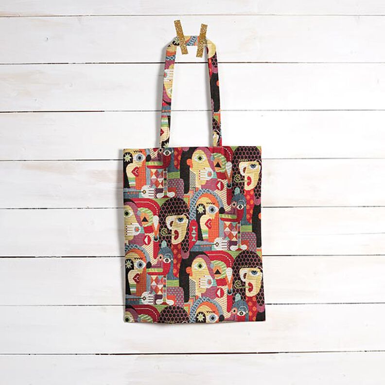 Dekorationsstof Gobelin abstrakte ansigter – sort,  image number 7