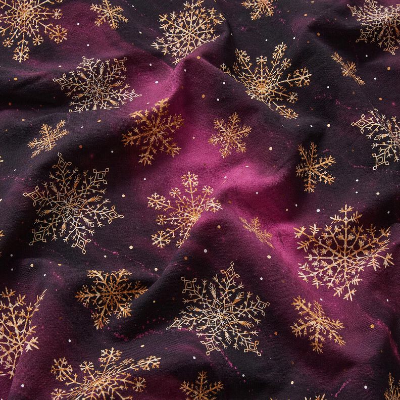 French Terry Sommersweat Snefnug Mælkevejen | Glitzerpüppi – aubergine/gammelguld,  image number 2