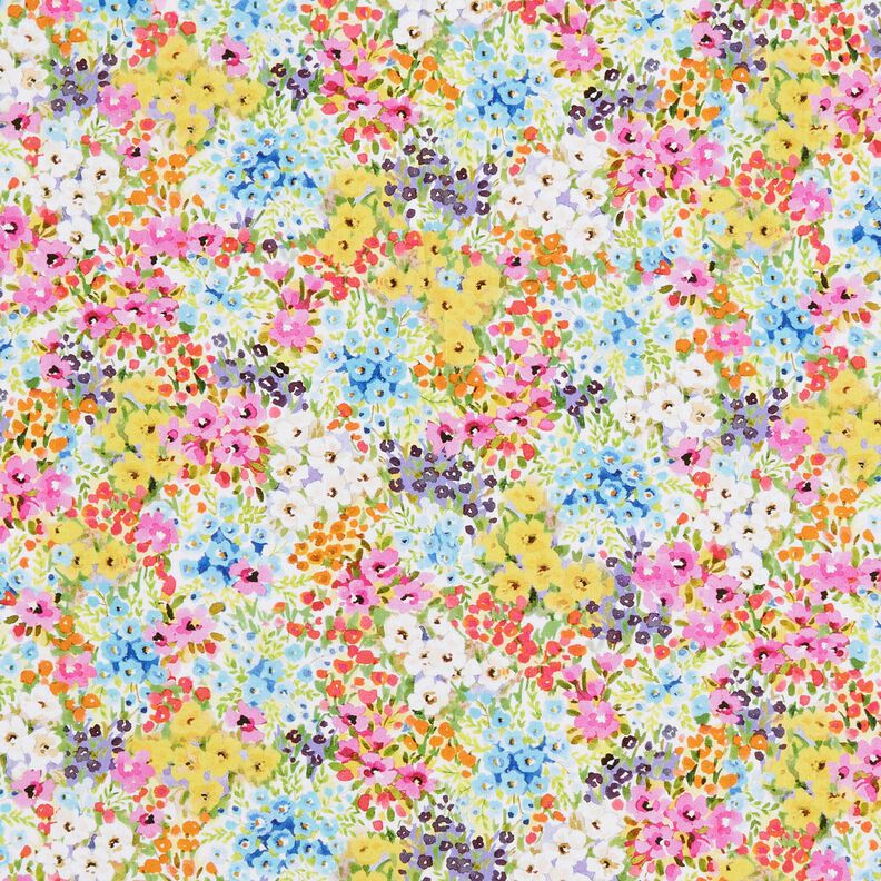 Bomuldsstof Poplin kulørte blomster – lavendel/blå,  image number 1