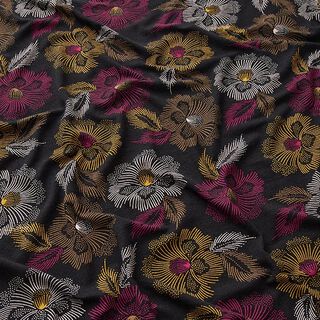 Viskosejersey blomsterfyrværkeri – sort/violet, 