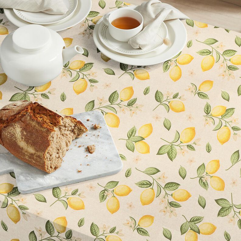 Dekorationsstof Halvpanama citronplante – natur/gul,  image number 6