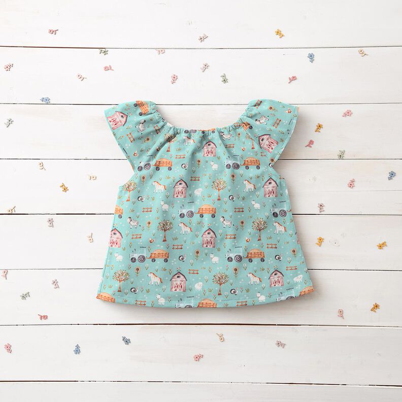 Bomuldspoplin sød bondegård – eukalyptus/ferskenorange,  image number 5