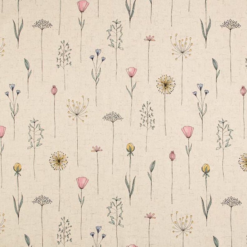 Dekorationsstof Halvpanama tørrede blomster – natur/rosa,  image number 1