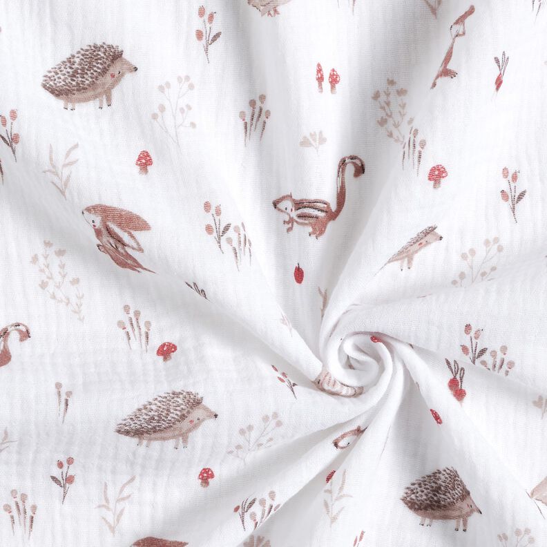 Musselin/Dobbelt-Crincle stof Dyr på skovlysningen – hvid,  image number 3