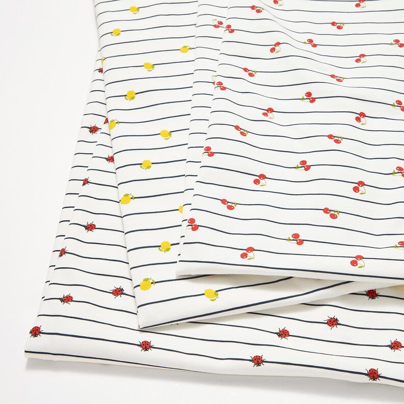 Bomuldsjersey Striber og mariehøns – uldhvid,  image number 5