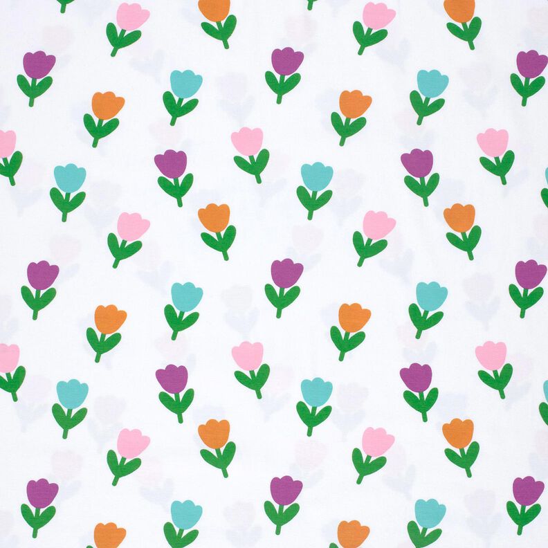 Bomuldsjersey stiliserede tulipaner – hvid/rødlilla,  image number 1