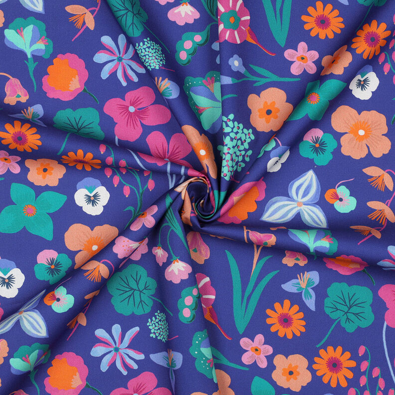 Bomuldspoplin Meadow Flower Digitaltryk | Nerida Hansen – kongeblå/lys turkis,  image number 3