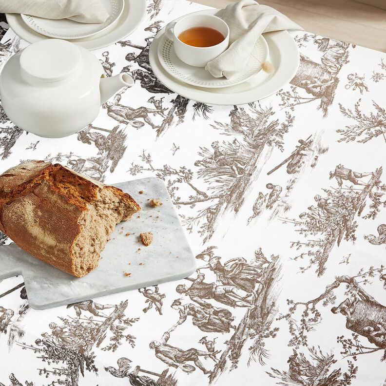 Dekorationsstof Halvpanama glade dansere 280 cm – taupe/hvid,  image number 8