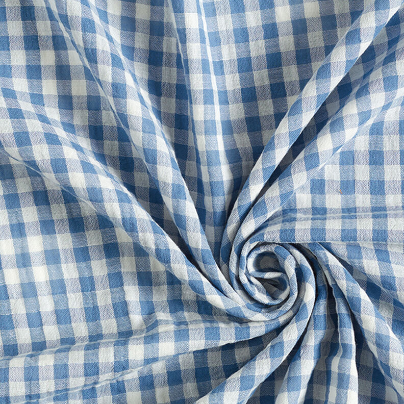 Musselin/Dobbelt-Crincle stof Ternet mønster stort og småt Doubleface – uldhvid/jeansblå,  image number 3