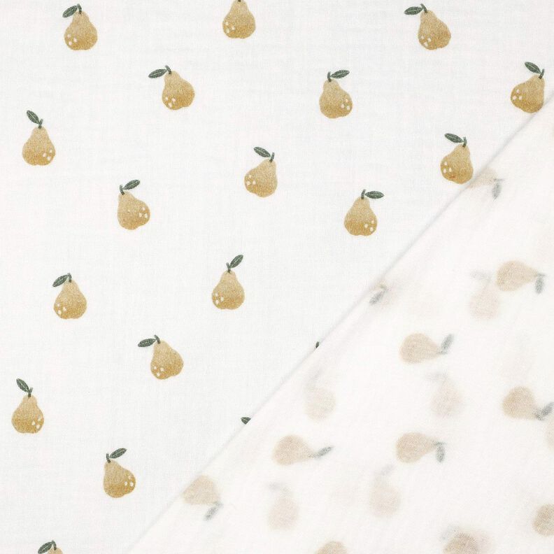 Musselin/Dobbelt-Crincle stof Pære Digitaltryk | Poppy Fabrics – hvid/guloliven,  image number 4