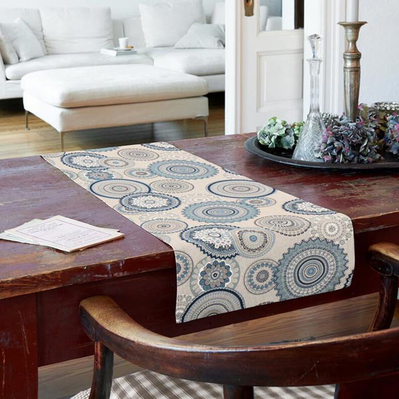 Dekorationsstof Halvpanama Mandala &ndash; bl&aring;,  image number 6