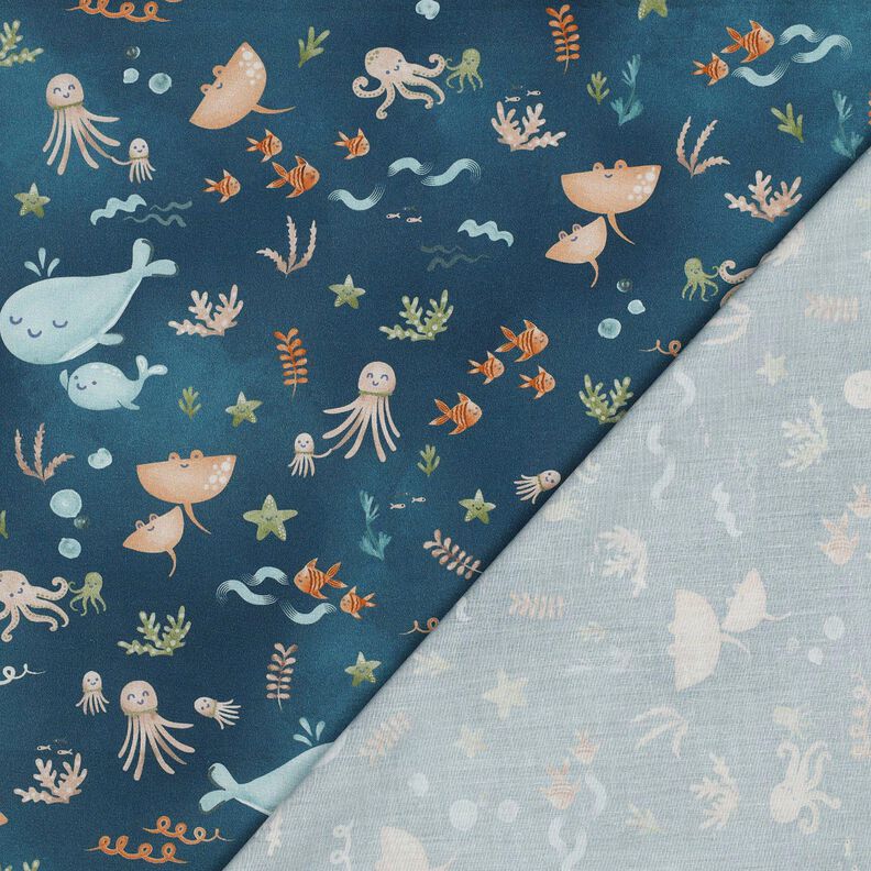 Bomuldspoplin glade havdyr Digitaltryk | Poppy Fabrics – havblå,  image number 4