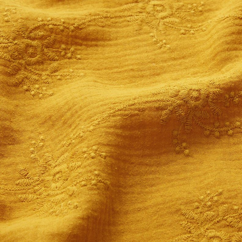 Musselin/Dobbelt-Crincle stof Tone-i-tone blomsterranke – karrygul,  image number 2
