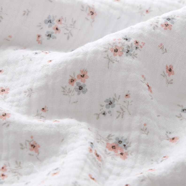 Musselin/Dobbelt-Crincle stof Romantiske blomster – hvid,  image number 2