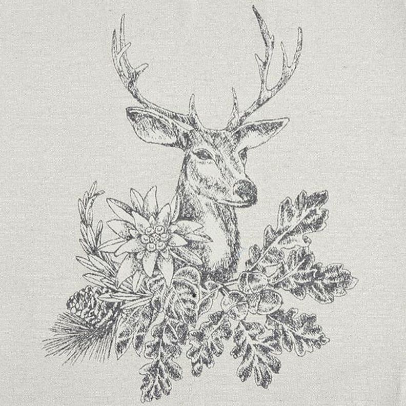 Dekorativt panelstof Gobelin hjort med edelweiss – grå,  image number 1