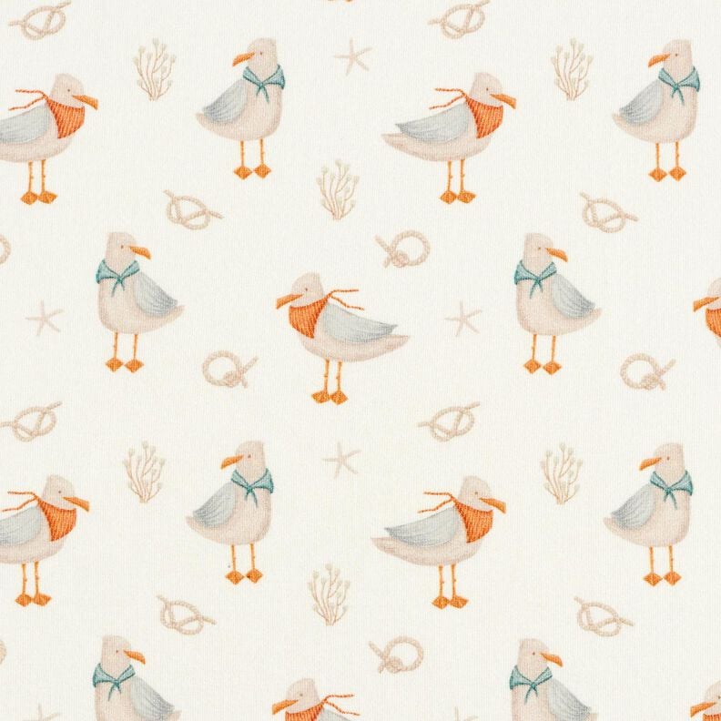 Bomuldsjersey Måger, søstjerner, knuder Digitaltryk – uldhvid,  image number 1