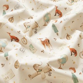 Bomuldspoplin Lille eventyrer Digitaltryk – elfenben, 