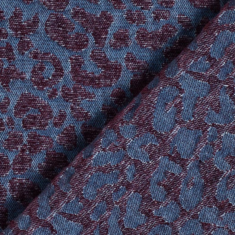 Buksestof i denimlook med leopardprint – aubergine/jeansblå,  image number 4