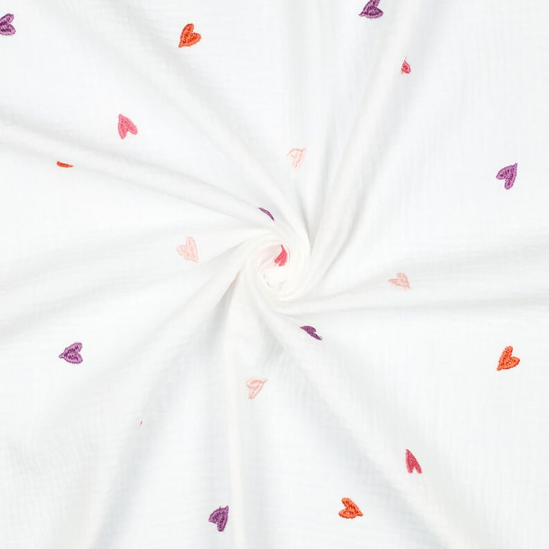 Musselin/Dobbelt-Crincle stof broderede hjerter | Poppy Fabrics – hvid/rosé,  image number 3