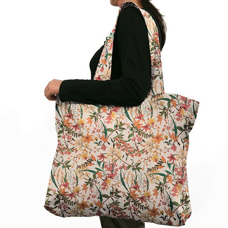 Dekorationsstof halvpanama blomstret – apricot/natur,  image number 8