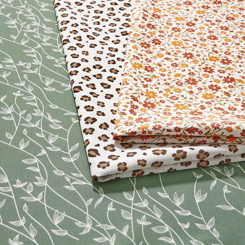 Bomuldspoplin Efterårsblomster – hvid/bourgogne-farvet,  image number 5