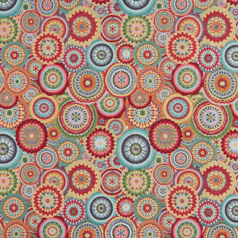 Dekorationsstof Gobelin Mandala-cirkler – lysebeige/rød,  image number 1