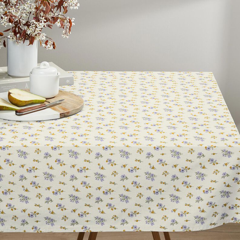 Bomuldsstof Cretonne mini-blomster – creme/syren,  image number 6