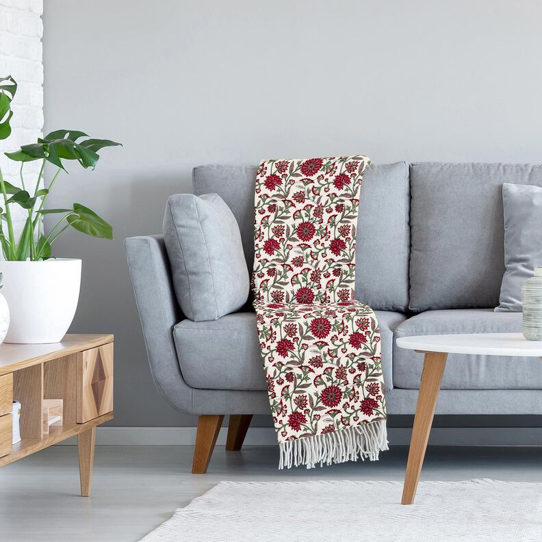 Quiltstof Musselin blomstergrene – hvid/reed,  image number 5